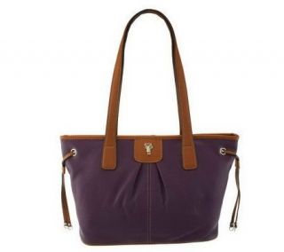As Is Tignanello Pebble Leather Zip Top Tote w/ Contrast Trim 