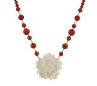 Lee Sands Gemstone Bead Necklace with Mother of Pearl Flower   J267858