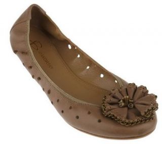 Makowsky Leather Cutout Flats w/Flower & Chain Detail   A212976