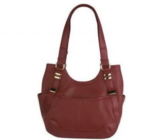 Tignanello Pebble Leather Scooped Top Tote with Pockets —