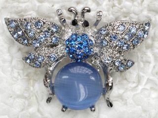Blue Rhinestone Crystal Bumblebee Bee Pin Brooch UU