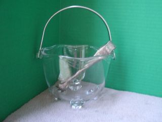 Fostoria Coronet Blank Crystal Ice Bucket With Handle and Tongs