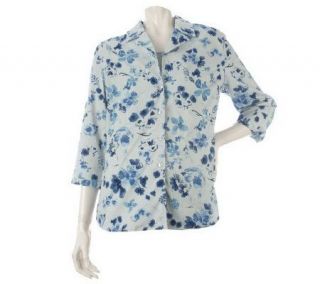 Denim & Co. 3/4 Sleeve Watercolor Print Shirt with Knit Tank