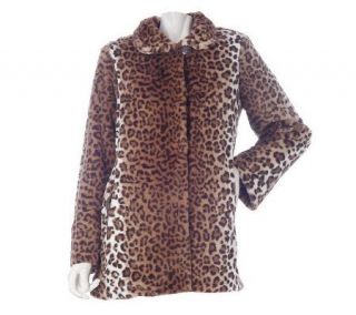 Dennis Basso Faux Fur Leopard Print Coat with Full Lining   A219626