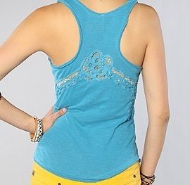 Free People New Lace Battenburg Inset Tank Top Shirt in Electric Ocean
