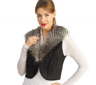 Luxe Rachel Zoe Faux Shearling Vest with Faux Fox Collar   A94294