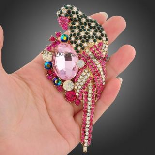  gold gp necklace pendant huge pink crystal parrot brooch pin X50