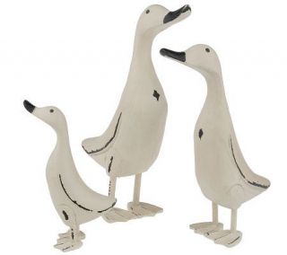 Set of 3 Handcarved White Wooden Ducks by Valerie —