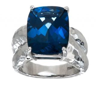 11.00 cts London Blue Topaz Hammered Design Sterling Ring   J272341