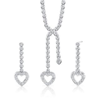  Heart Lariat Tennis Necklace Earrings Set White Cubic Zirconia