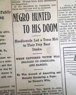 1901 Negro Lynching Hanging Burning Corsicana TX Texas Newspaper John