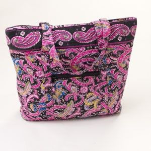 Cul de Sac Black Hot Pink Paisley Quilted Large Tote Bag Purse Handbag