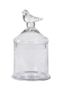 COTTAGE CHIC Glass Container & Bird Lid 10 1/2H NWT Creative Co op