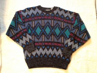 Vintage 80s Bill Cosby Hipster Sweater L Pattern Multi Color Ugly