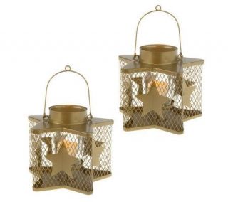 HomeReflections Set of 2 Star Lanterns with Flameless TealightCandles 