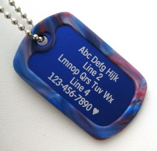 PERSONALIZED Dog Tag Necklace VERTICAL Wording BLUE with BLUE & BLACK