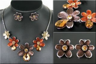 Brand of Jewelry Silver Plated Enamel Brown Acrylic Crystal Necklace