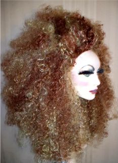 Drag Queen Wig Long Big Teased Frizzy Tight Curls Auburn Red with