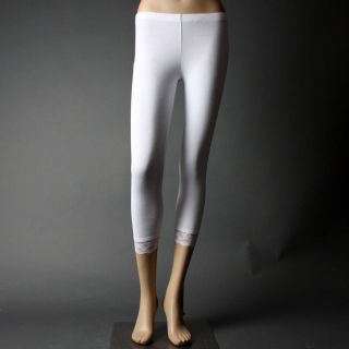  Juniors White Skinny Lace Bottom Cotton Pants Leggings Size L