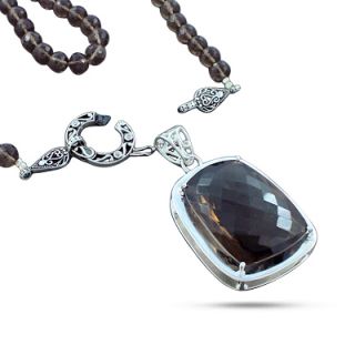  cut smoky quartz cubic zircon 431 ctw sterling silver pendant necklace