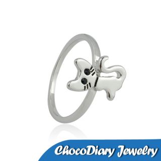  Silver Plated Alloy Childhood Cute Cat Finger Cocktail Ring