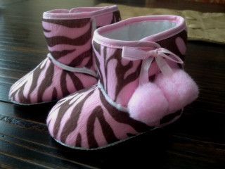Soft Baby Crib Boots Zebra Brown Pink Print Size 13 cm 5 25 Inches