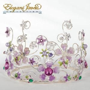 Lavender or Pink Jeweled Crown Cake Topper Silver CJ018