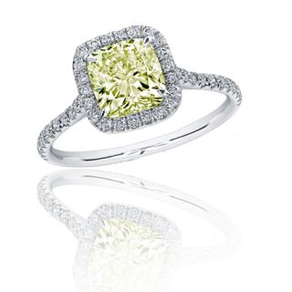 Diamond Engagement Ring 2 33 carat Fancy Light Yellow Cushion Cut in