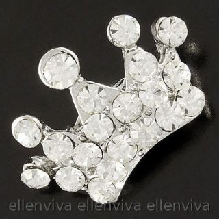 Sparkling Cute King Crown Clear Rhinestones Pin Brooch Silver Tone