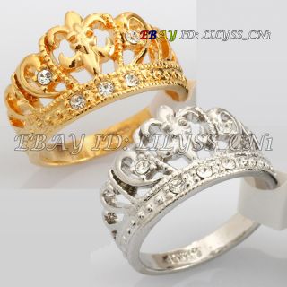 R043 Fashion Crown Ring 18K GP Use Swarovski Crystal