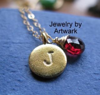 24K GV Custom Hand Stamped Initial Birthstone Necklace