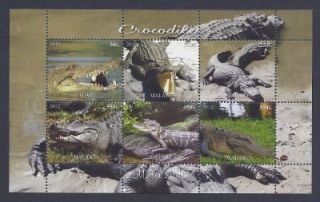 A260 MNH 2012 Sheet 6 Diff Crocodiles Malawi Souvenir Sheet S/S