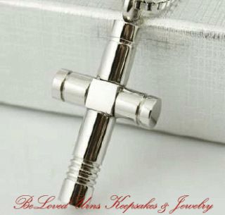 Stainless Steel Block and Cylinder Cross Cremation Jewelry Keepsake