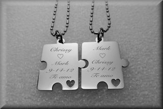PERSONALIZED STAINLESS STEEL PUZZLE PIECE PENDANTS NECKLACE CUSTOM