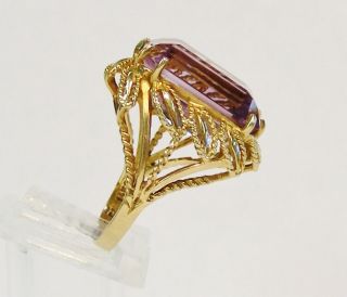  14k Yellow Gold 20 00ct Emerald Cut Amethyst Cocktail Ring