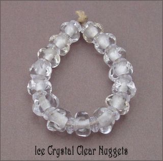 Glassvalley Lampwork Beads Icy Crystal Clear Nuggets SRA Handmade USA