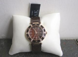 Anne Klein Ladies Crystal/Rosegold tone & Brown Ceramic Bracelet Watch