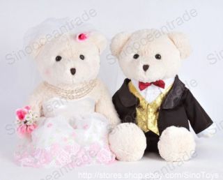 Couple of Large Wedding Teddy Bears in Suit Bridal Gown