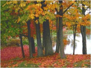 Autumn Fall Trees Lake Counted Cross Stitch Pattern