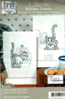 Tobin Stamped Cross Stitch Kit Kittens Kitchen Towels