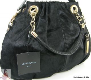Cynthia Rowley XL Tote Purse Shoulder Bag Black Calf Fur Hair