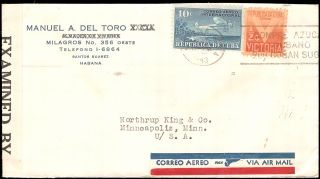 Havana Cuba to Minneapolis MN, 1943. Air mail opened by censors