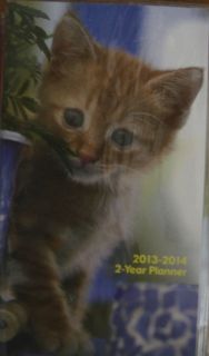 2013 2014 Pocket Calendar 2 Year Planner CUTE Yellow Kitten Cover