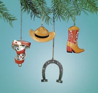 Cowboy Christmas Ornaments Boot Horseshoe Pistol Hat