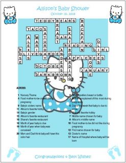 Hello Kitty Custom Crossword Baby Shower Puzzles