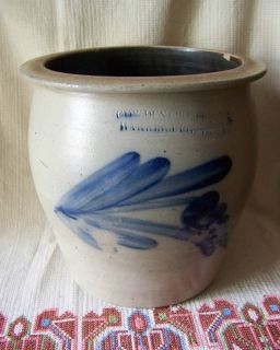 Cowden Wilcox Blue Decorated Stoneware 1 1 2 Gal Cream Pot Crock