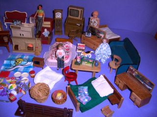 Huge Lot of Vintage Dolls House Furniture Accessories Lundby Barton