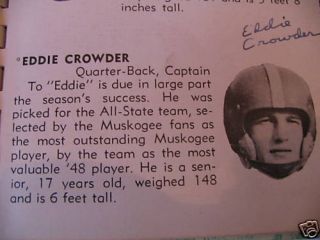 1949 Muskogee Oklahoma Yearbook Eddie Crowder Football