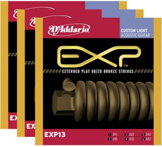 Pack DAddario EXP13 Custom Light Gauge Coated Acoustic Guitar