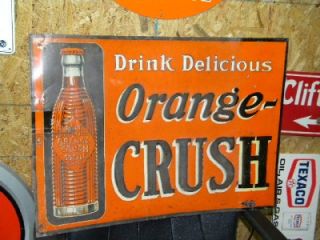 Old Orange Crush Soda Pop Country Store Embossed Tin Sign w/ Bottle